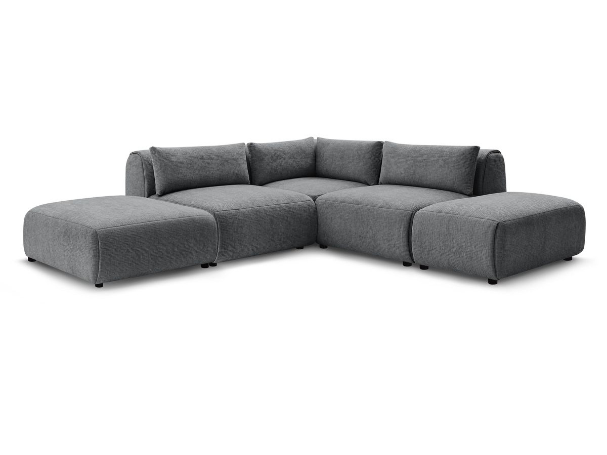 Canapé d'angle fixe EVEREST tissu chiné - Orange - Angle droit - 10 coussins