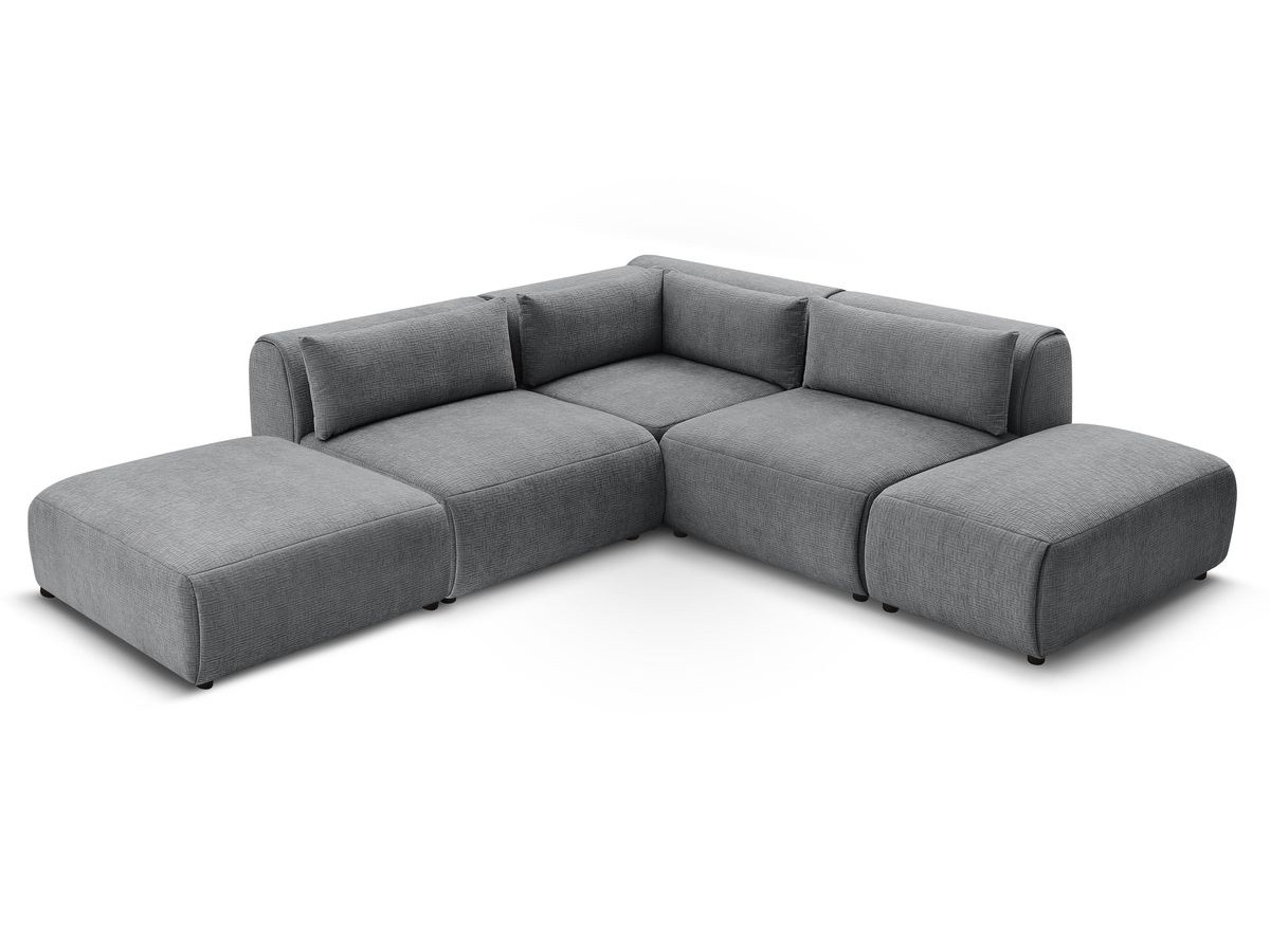 Canapé d'angle fixe EVEREST tissu chiné - Orange - Angle droit - 10 coussins