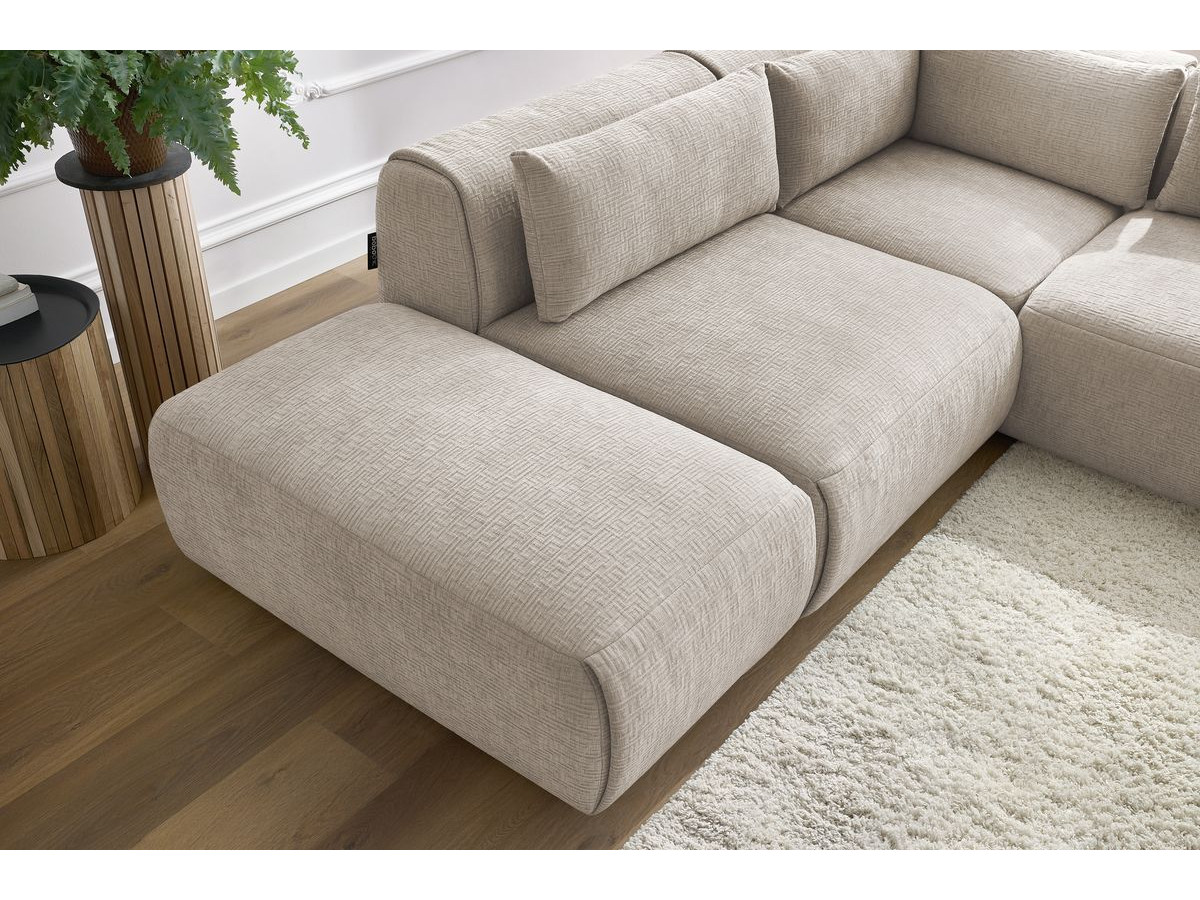 Canapé d'angle fixe EVEREST tissu chiné - Orange - Angle droit - 10 coussins