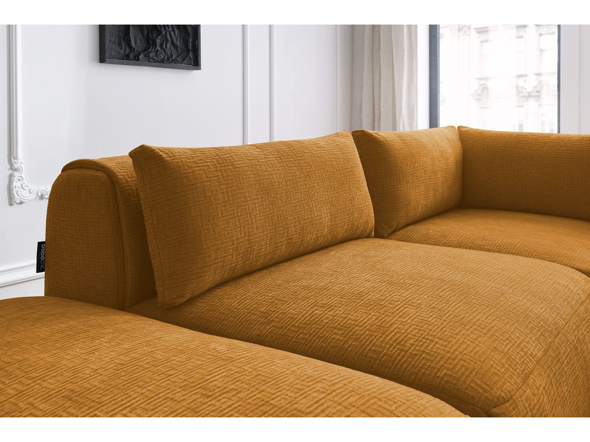 JEANNE modulaire vaste hoekbank in structuurstof met 2 fauteuils, 1 hoekbank en 2 poefs