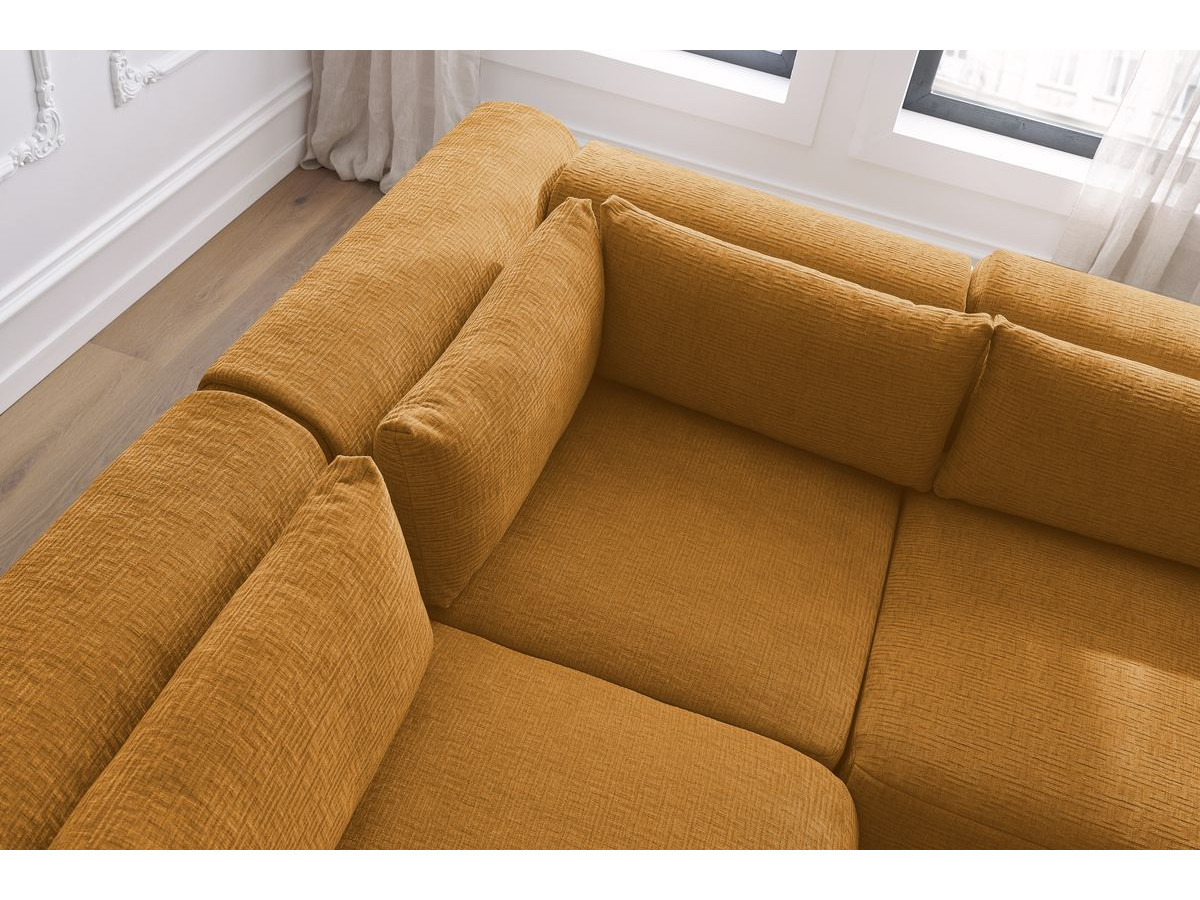 JEANNE modulaire vaste hoekbank in structuurstof met 2 fauteuils, 1 hoekbank en 2 poefs