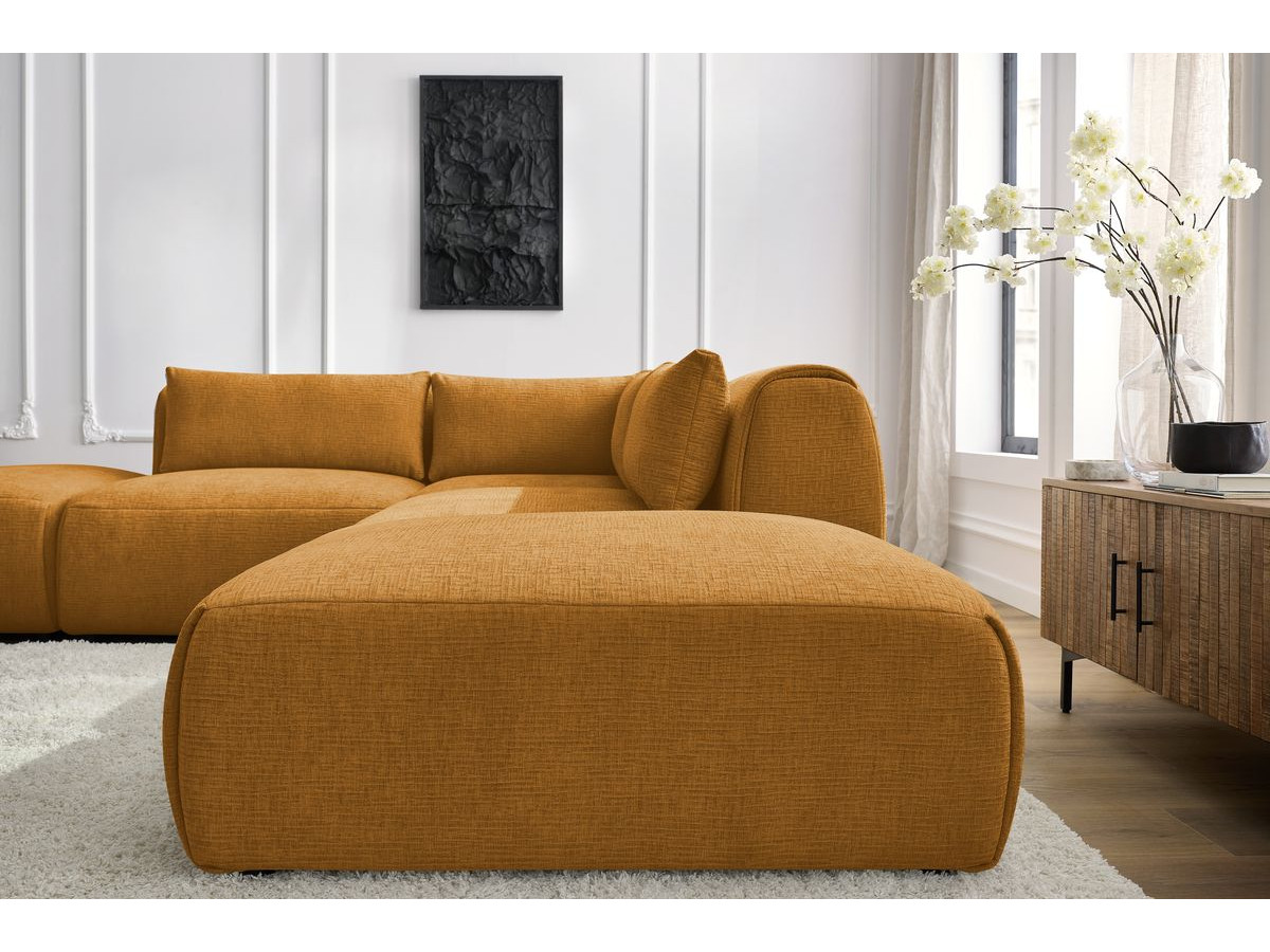 JEANNE modulaire vaste hoekbank in structuurstof met 2 fauteuils, 1 hoekbank en 2 poefs