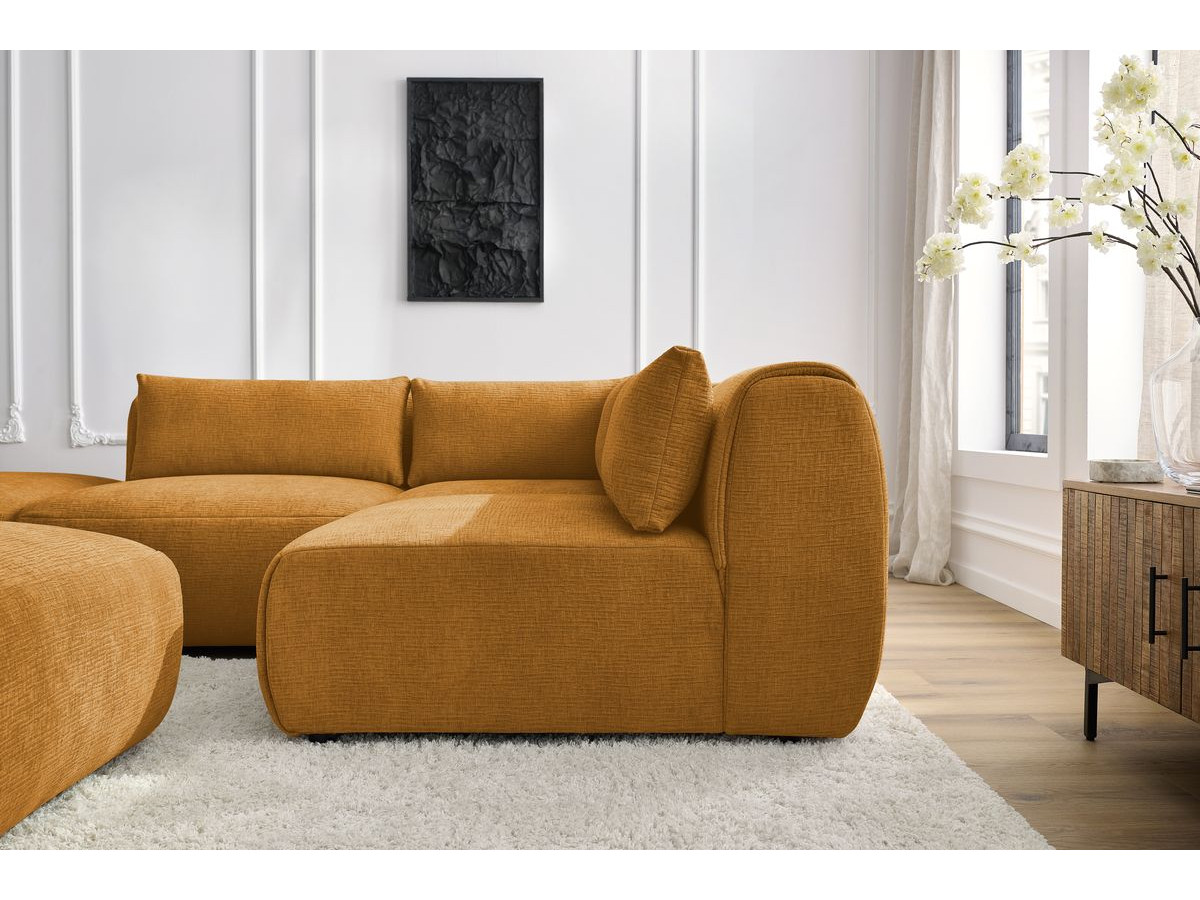JEANNE modulaire vaste hoekbank in structuurstof met 2 fauteuils, 1 hoekbank en 2 poefs