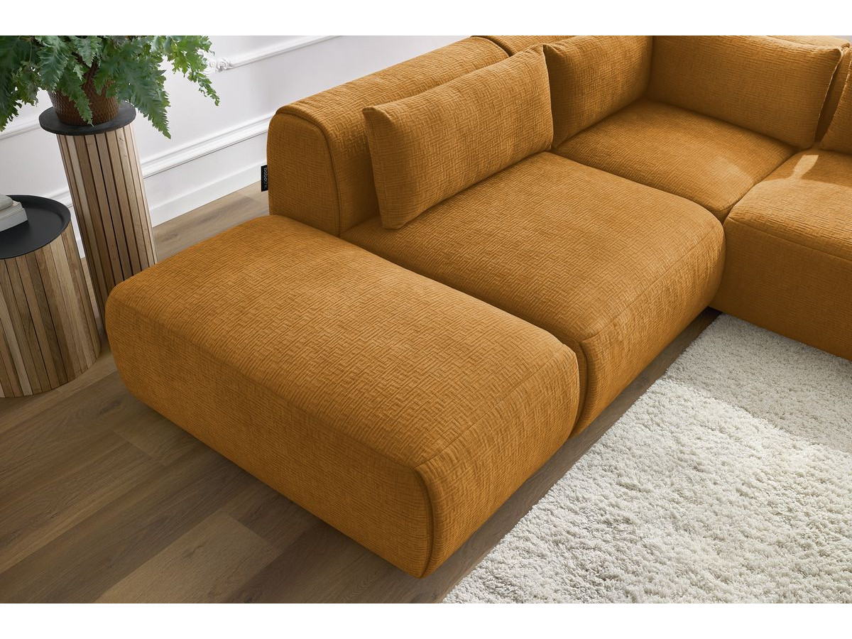JEANNE modulaire vaste hoekbank in structuurstof met 2 fauteuils, 1 hoekbank en 2 poefs