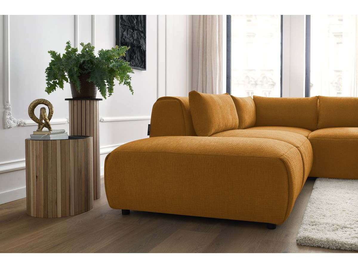 JEANNE modulaire vaste hoekbank in structuurstof met 2 fauteuils, 1 hoekbank en 2 poefs