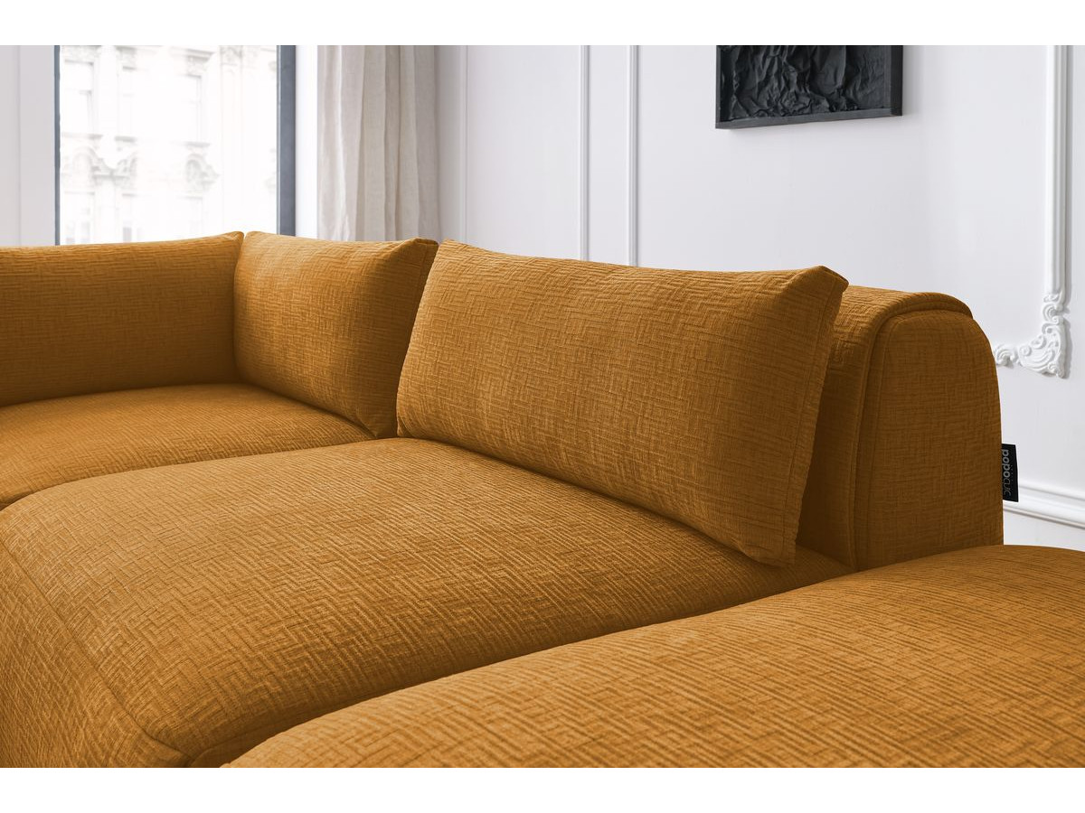 JEANNE modulaire vaste hoekbank in structuurstof met 2 fauteuils, 1 hoekbank en 2 poefs