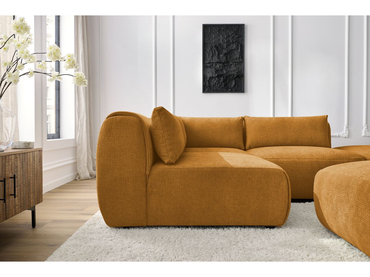 JEANNE modulaire vaste hoekbank in structuurstof met 2 fauteuils, 1 hoekbank en 2 poefs