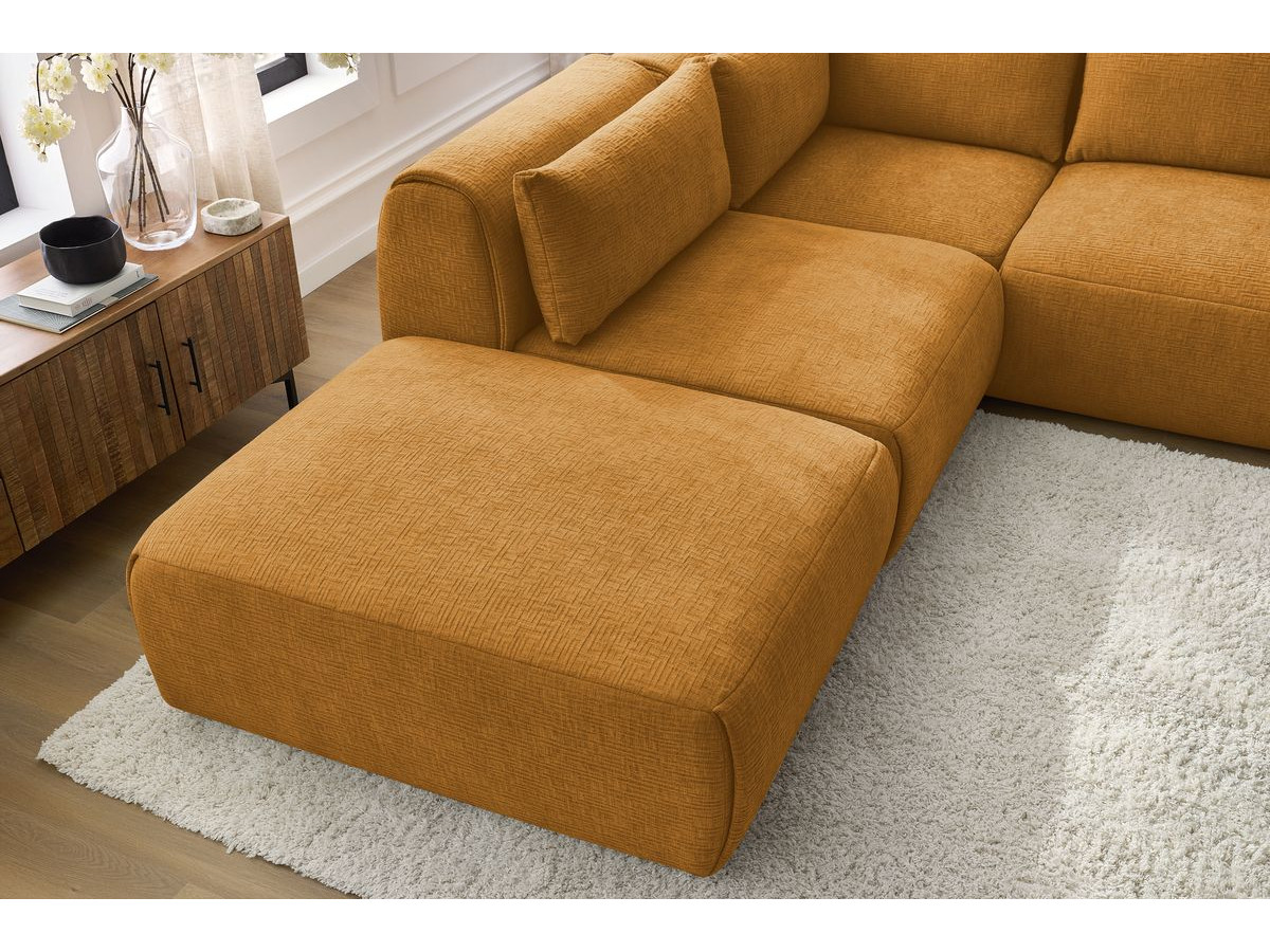 JEANNE modulaire vaste hoekbank in structuurstof met 2 fauteuils, 1 hoekbank en 2 poefs