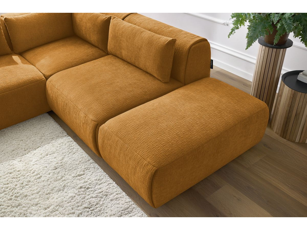 JEANNE modulaire vaste hoekbank in structuurstof met 2 fauteuils, 1 hoekbank en 2 poefs