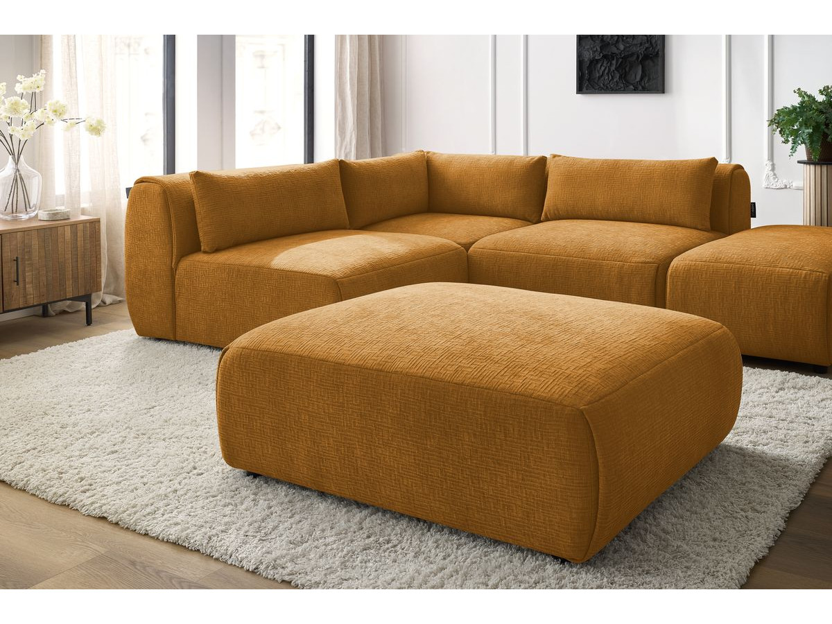 JEANNE modulaire vaste hoekbank in structuurstof met 2 fauteuils, 1 hoekbank en 2 poefs