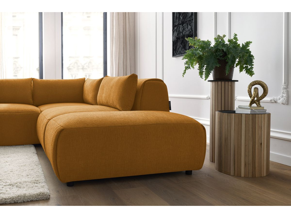 JEANNE modulaire vaste hoekbank in structuurstof met 2 fauteuils, 1 hoekbank en 2 poefs