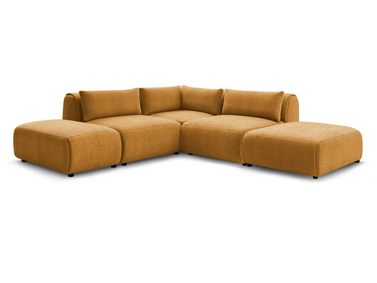 JEANNE modulaire vaste hoekbank in structuurstof met 2 fauteuils, 1 hoekbank en 2 poefs