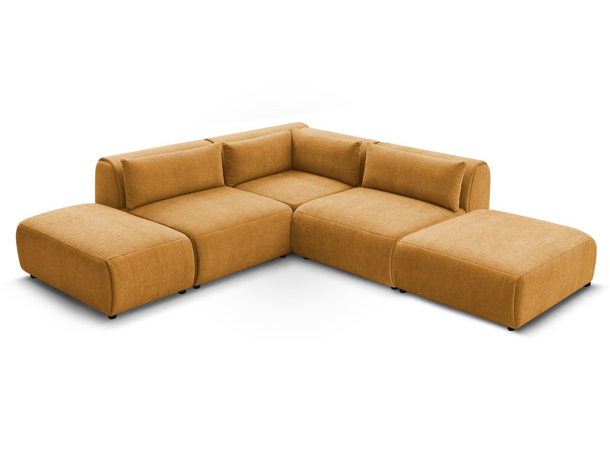 JEANNE modulaire vaste hoekbank in structuurstof met 2 fauteuils, 1 hoekbank en 2 poefs