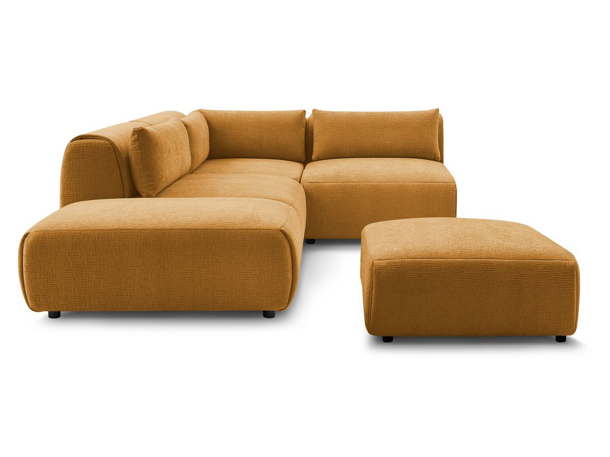 JEANNE modulaire vaste hoekbank in structuurstof met 2 fauteuils, 1 hoekbank en 2 poefs