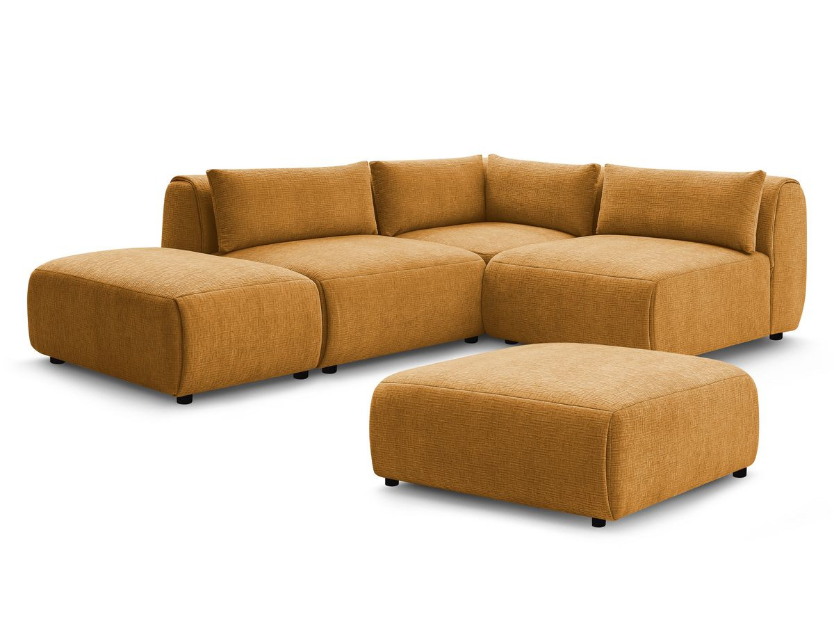 JEANNE modulaire vaste hoekbank in structuurstof met 2 fauteuils, 1 hoekbank en 2 poefs