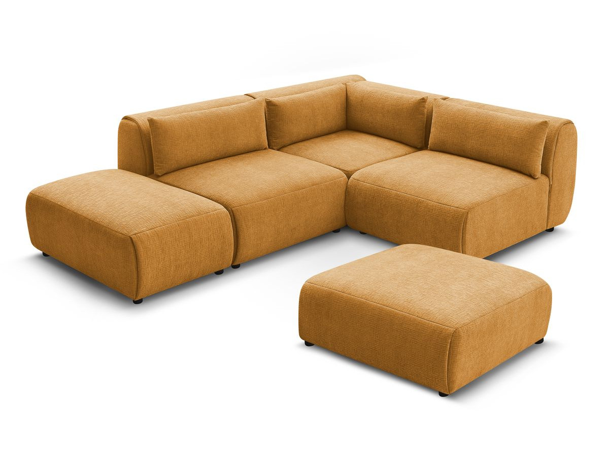 JEANNE modulaire vaste hoekbank in structuurstof met 2 fauteuils, 1 hoekbank en 2 poefs