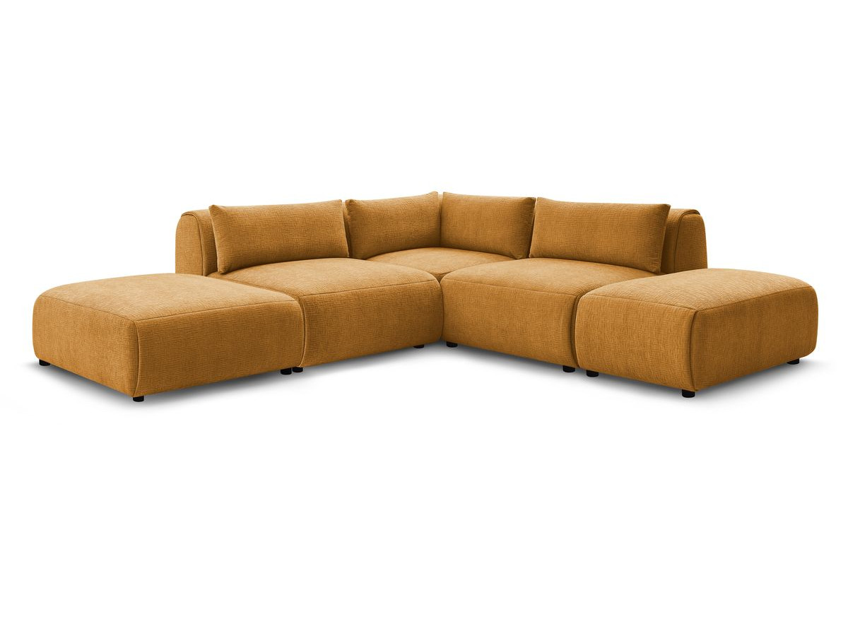 JEANNE modulaire vaste hoekbank in structuurstof met 2 fauteuils, 1 hoekbank en 2 poefs