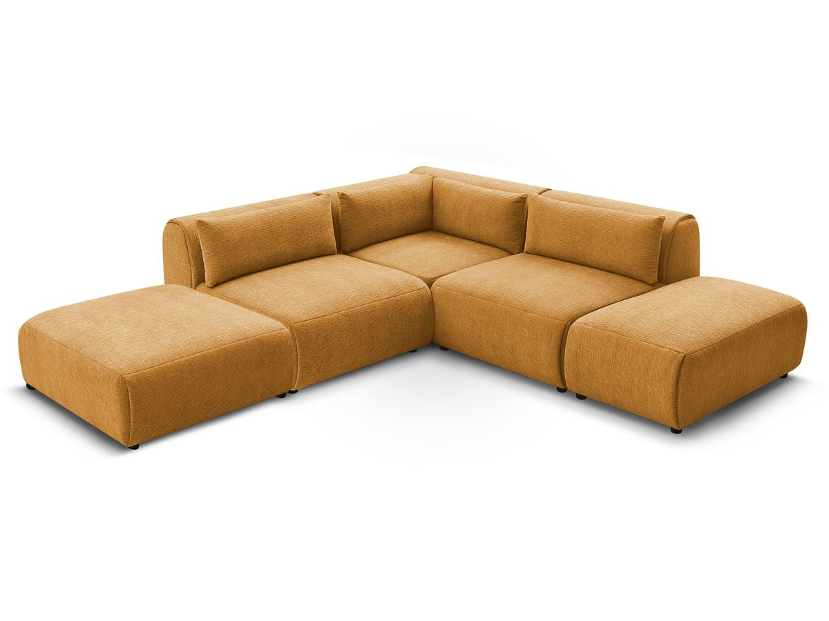 JEANNE modulaire vaste hoekbank in structuurstof met 2 fauteuils, 1 hoekbank en 2 poefs