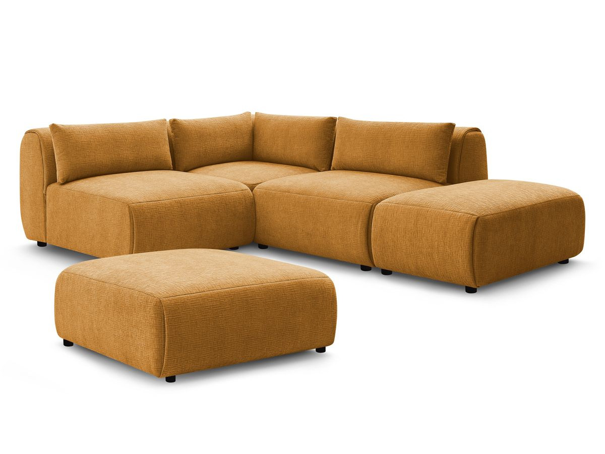 JEANNE modulaire vaste hoekbank in structuurstof met 2 fauteuils, 1 hoekbank en 2 poefs