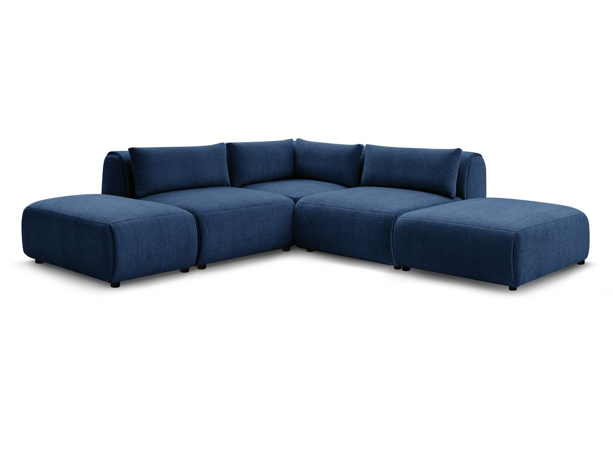 JEANNE modulaire vaste hoekbank in structuurstof met 2 fauteuils, 1 hoekbank en 2 poefs