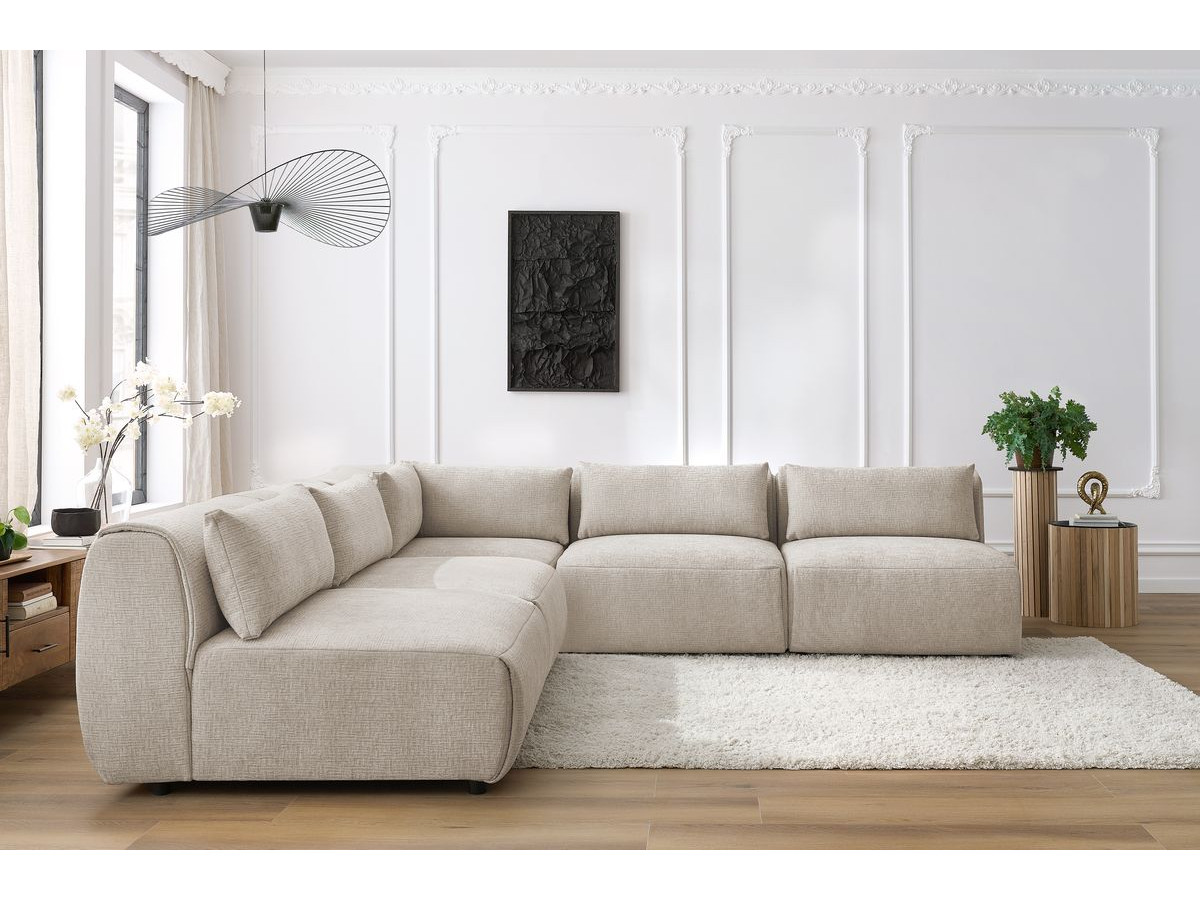 JEANNE modulaire vaste hoekbank in structuurstof met 4 fauteuils en 1 hoek