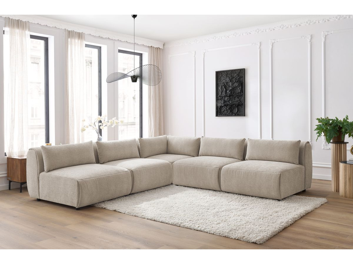 JEANNE modulaire vaste hoekbank in structuurstof met 4 fauteuils en 1 hoek