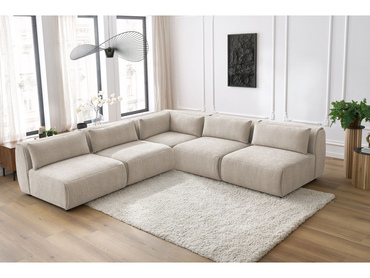 JEANNE modulaire vaste hoekbank in structuurstof met 4 fauteuils en 1 hoek