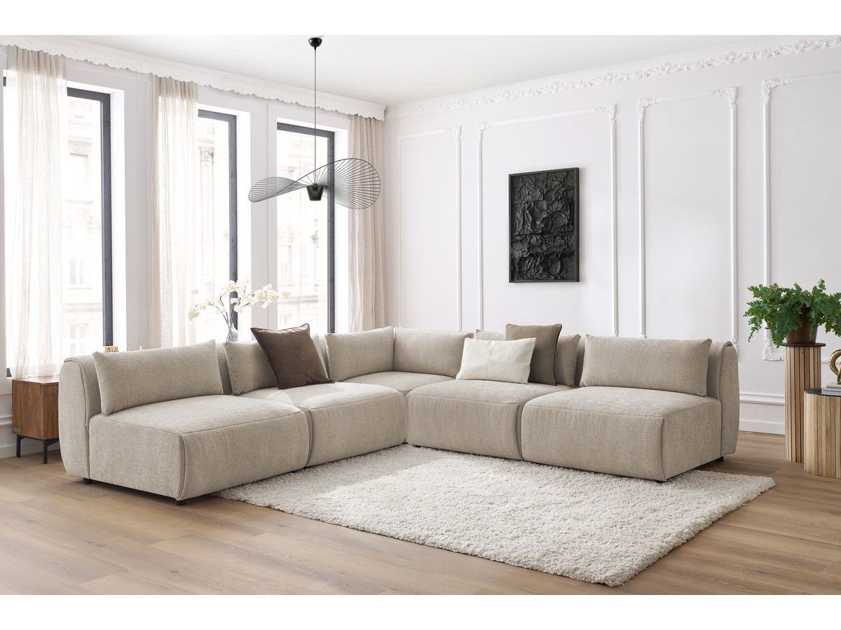 JEANNE modulaire vaste hoekbank in structuurstof met 4 fauteuils en 1 hoek
