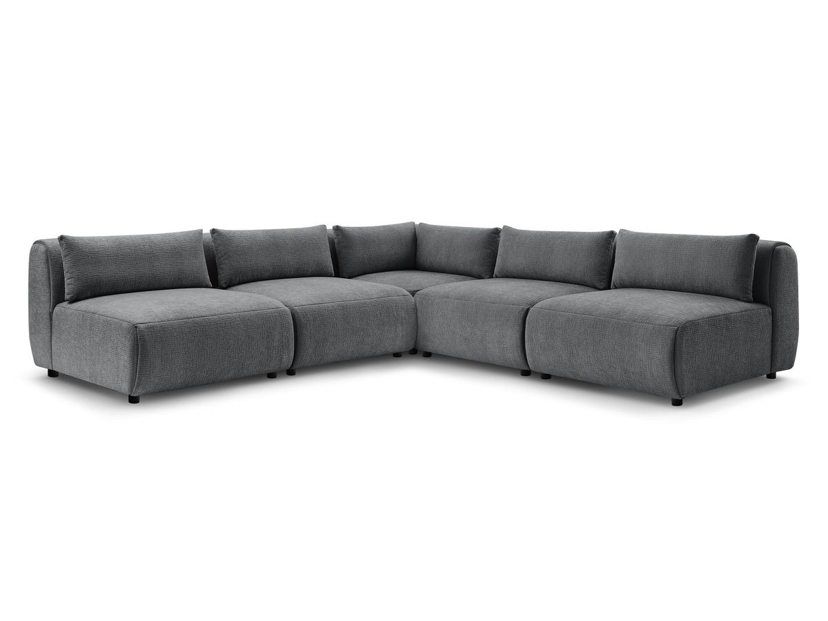 Canapé d'angle fixe EVEREST tissu chiné - Orange - Angle droit - 10 coussins