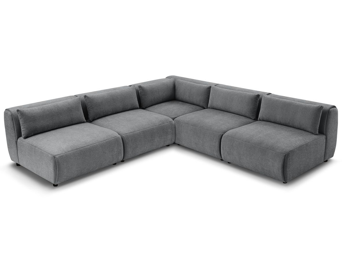 Canapé d'angle fixe EVEREST tissu chiné - Orange - Angle droit - 10 coussins