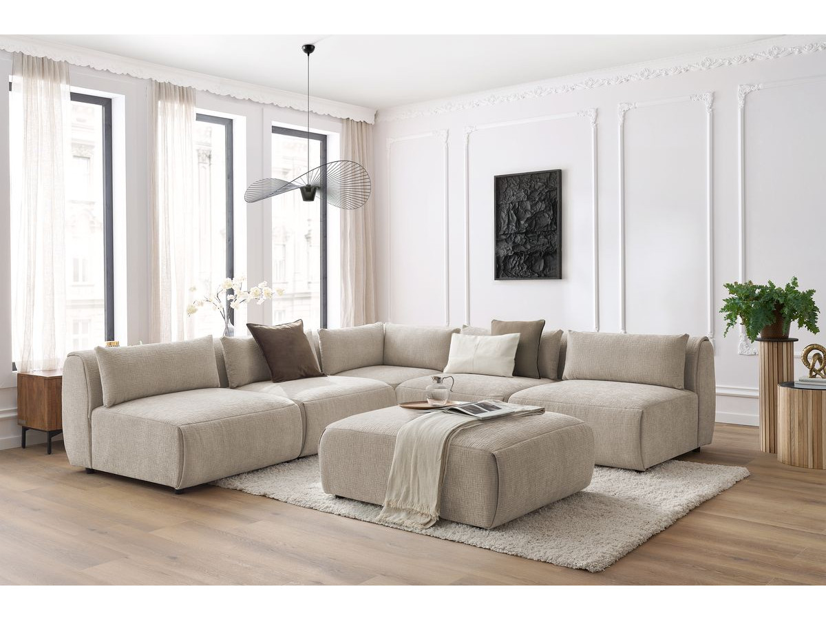 Canapé d'angle fixe EVEREST tissu chiné - Orange - Angle droit - 10 coussins