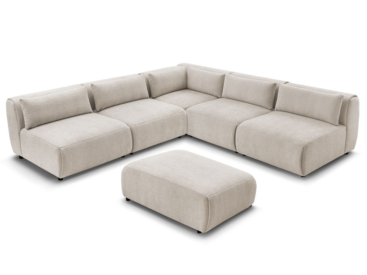 Canapé d'angle fixe EVEREST tissu chiné - Orange - Angle droit - 10 coussins