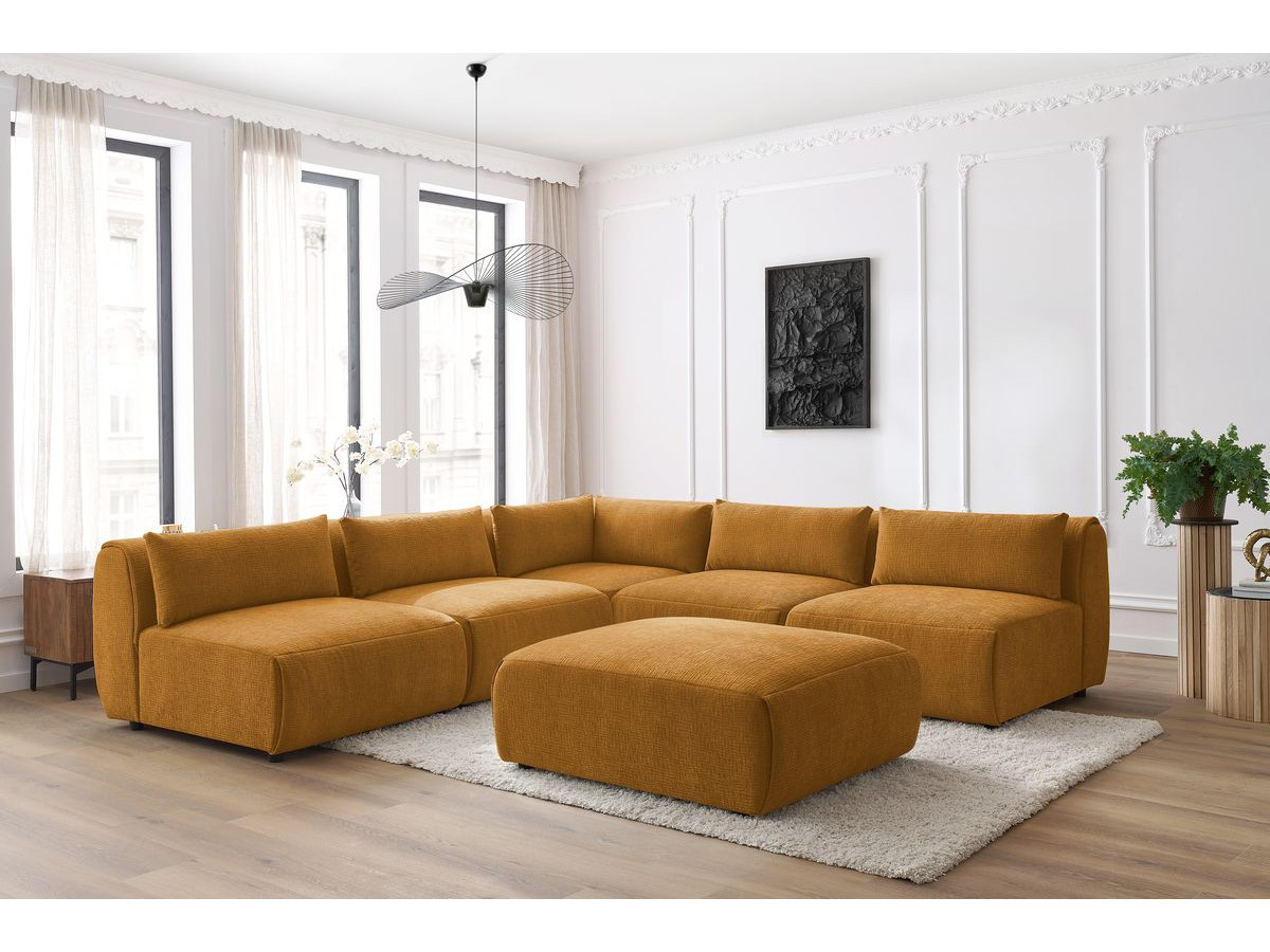 JEANNE modulaire vaste hoekbank in structuurstof met 4 fauteuils, 1 hoek en 1 poef