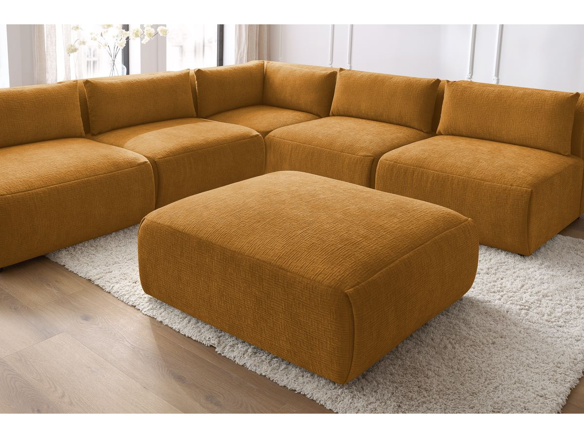 Canapé d'angle fixe EVEREST tissu chiné - Orange - Angle droit - 10 coussins