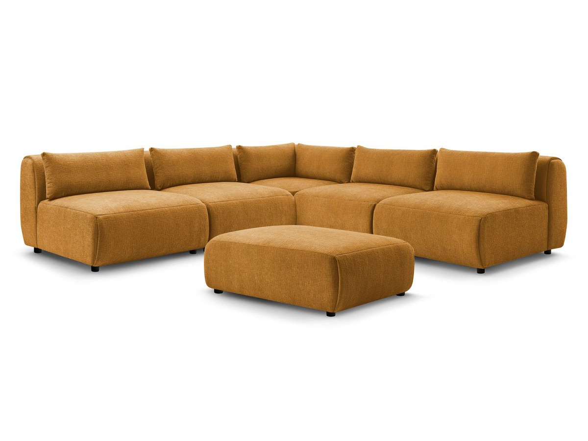 Canapé d'angle fixe EVEREST tissu chiné - Orange - Angle droit - 10 coussins