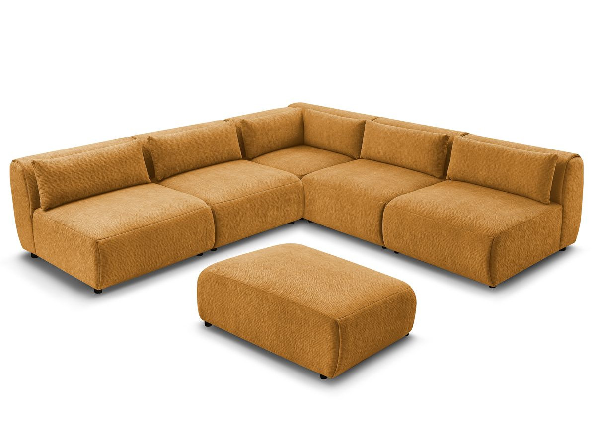 Canapé d'angle fixe EVEREST tissu chiné - Orange - Angle droit - 10 coussins