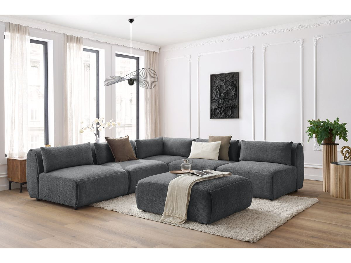 Canapé d'angle fixe EVEREST tissu chiné - Orange - Angle droit - 10 coussins