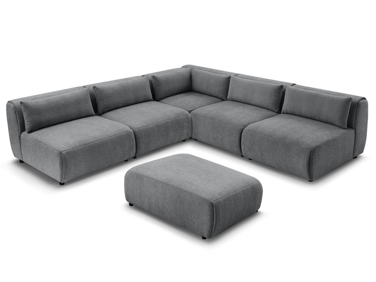 Canapé d'angle fixe EVEREST tissu chiné - Orange - Angle droit - 10 coussins