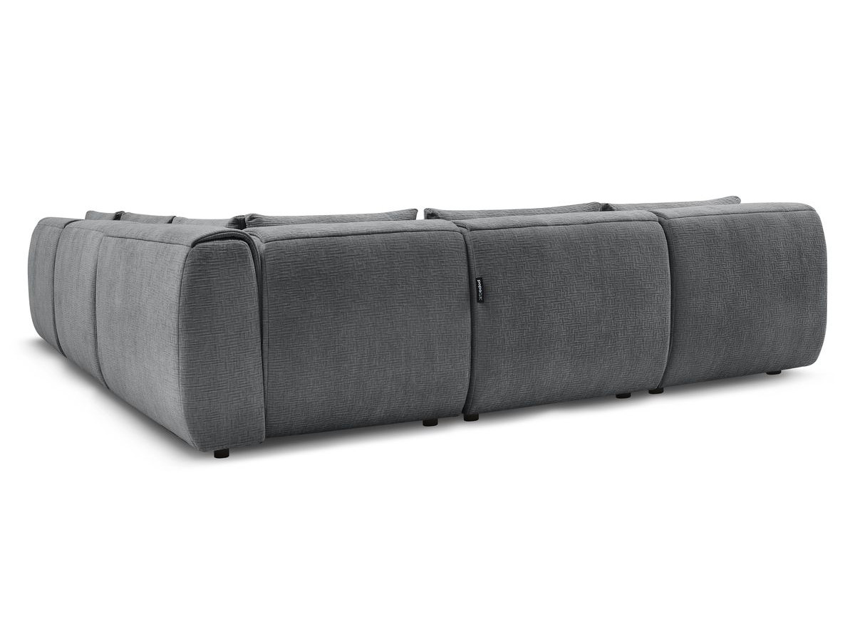 Canapé d'angle fixe modulable JEANNE tissu texturé avec 4 chauffeuses, 1 angle et 1 pouf