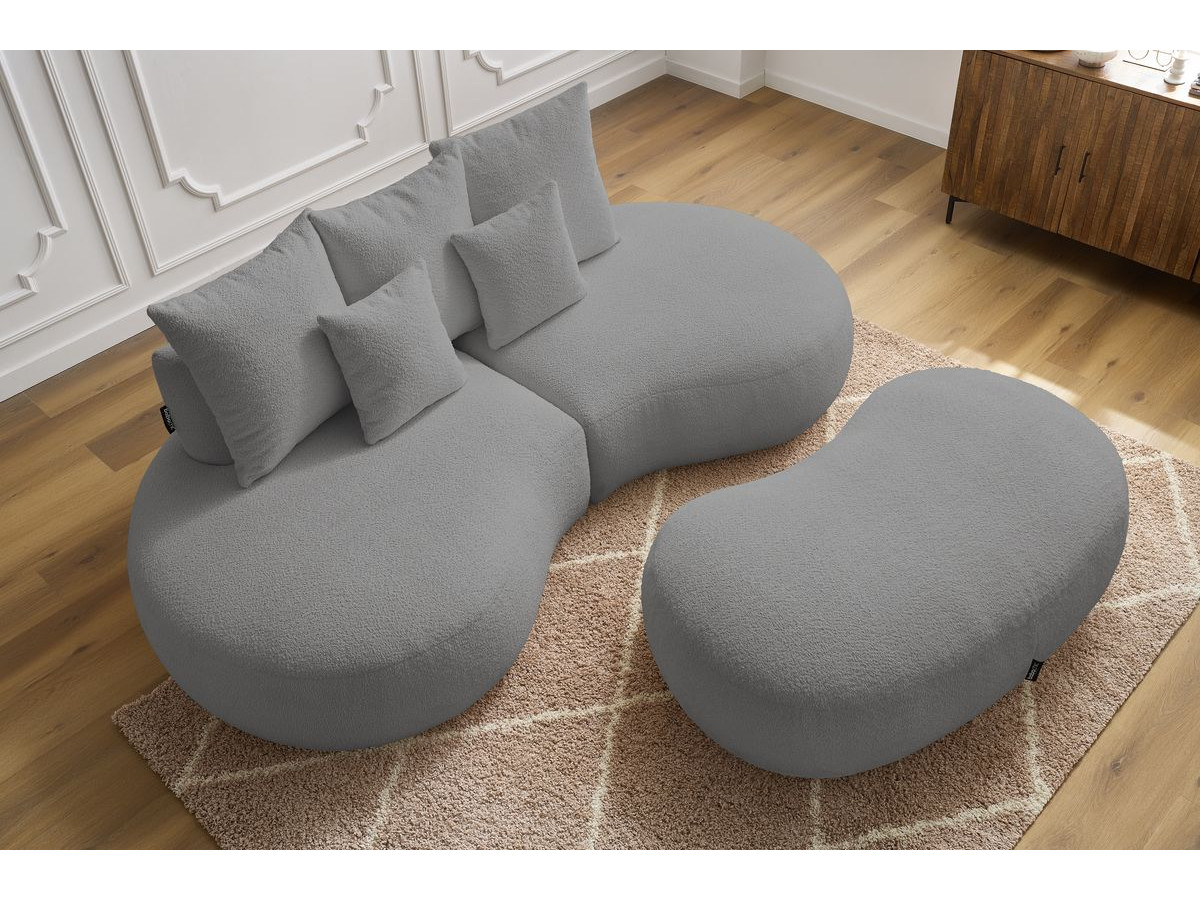 Canapé droit 3 places SAINT-GERMAIN bouclette avec pouf gris clair — vue 6