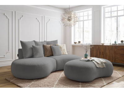 Canapé droit fixe 3 places SAINT-GERMAIN tissu bouclette avec pouf