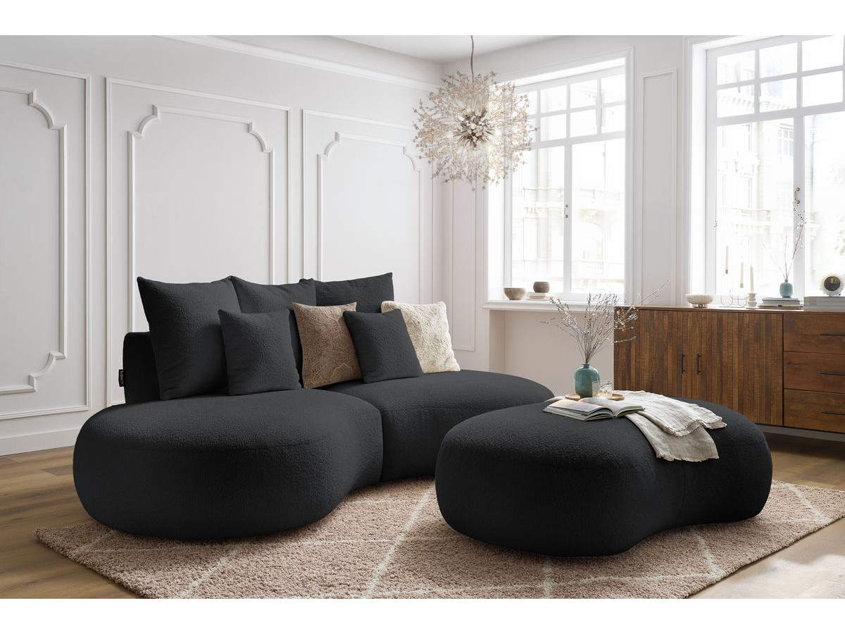 Canapé droit 3 places SAINT-GERMAIN bouclette avec pouf gris foncé