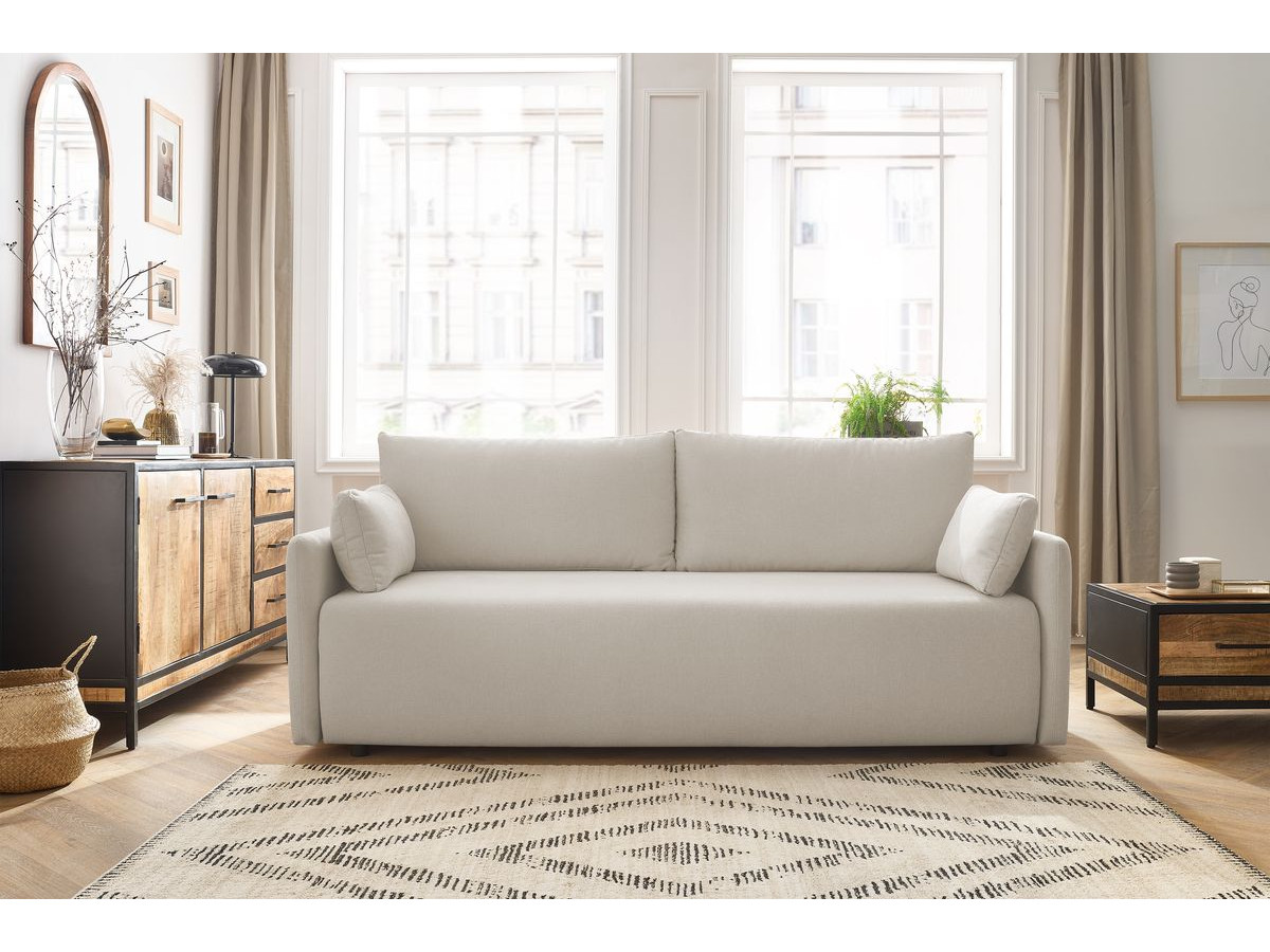 Canapé droit convertible coffre MARCEL tissu lisse beige BOBOCHIC 3 places - Vue supplémentaire 3