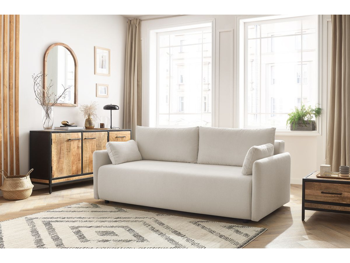 Canapé droit convertible coffre MARCEL tissu lisse
