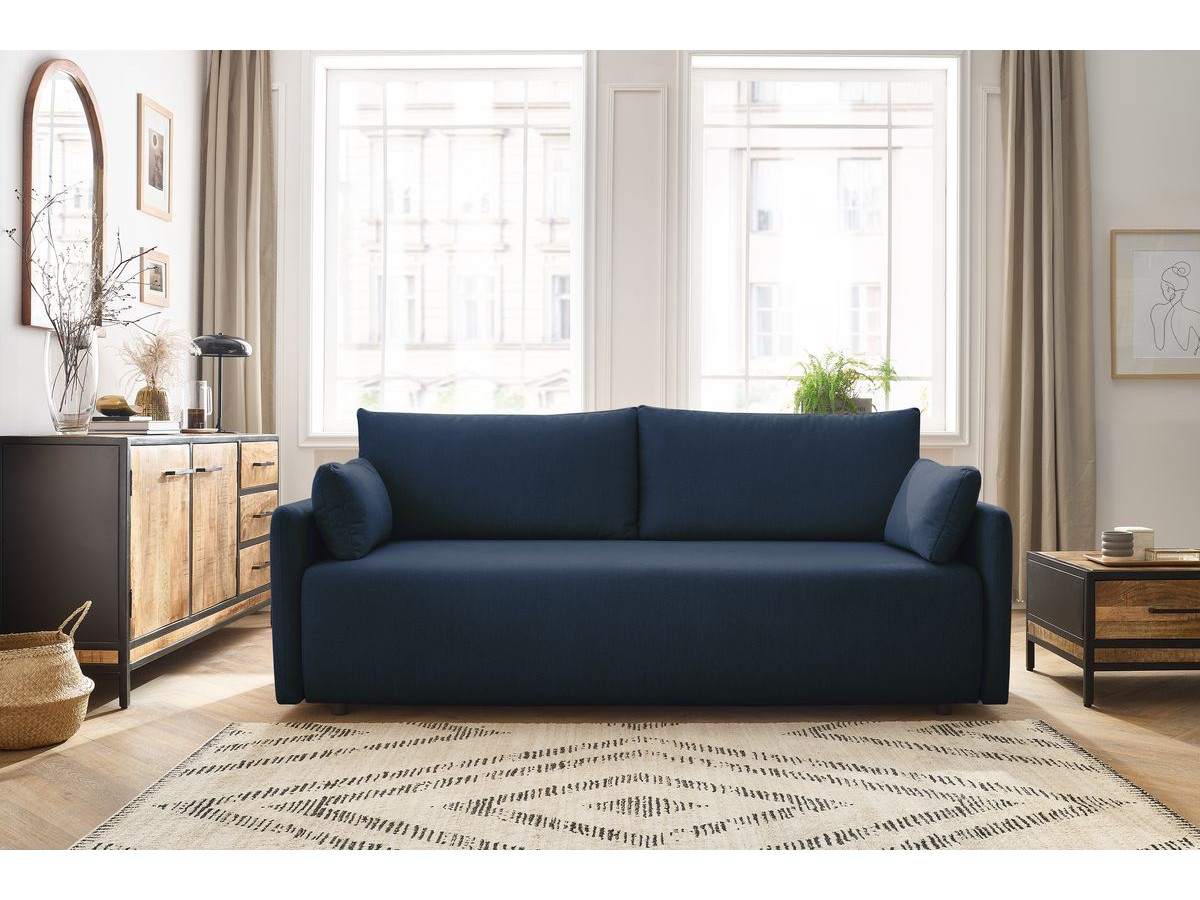 Canapé droit convertible coffre MARCEL tissu lisse bleu foncé BOBOCHIC 3 places - Vue supplémentaire 3