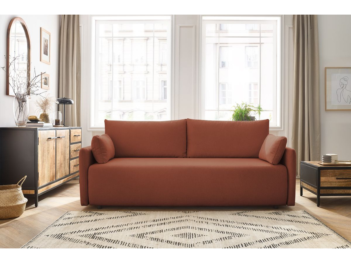 Canapé droit convertible coffre MARCEL tissu lisse orange BOBOCHIC 3 places - Vue supplémentaire 3