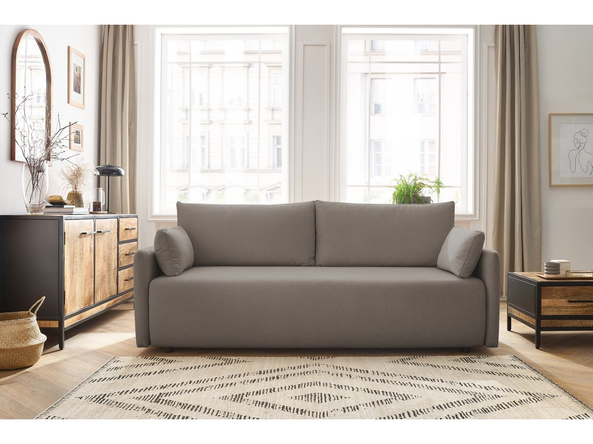 Canapé droit convertible coffre MARCEL tissu lisse taupe BOBOCHIC 3 places - Vue supplémentaire 3