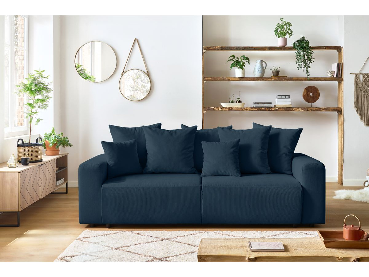 Canapé droit convertible coffre ENVY velours côtelé avec pouf