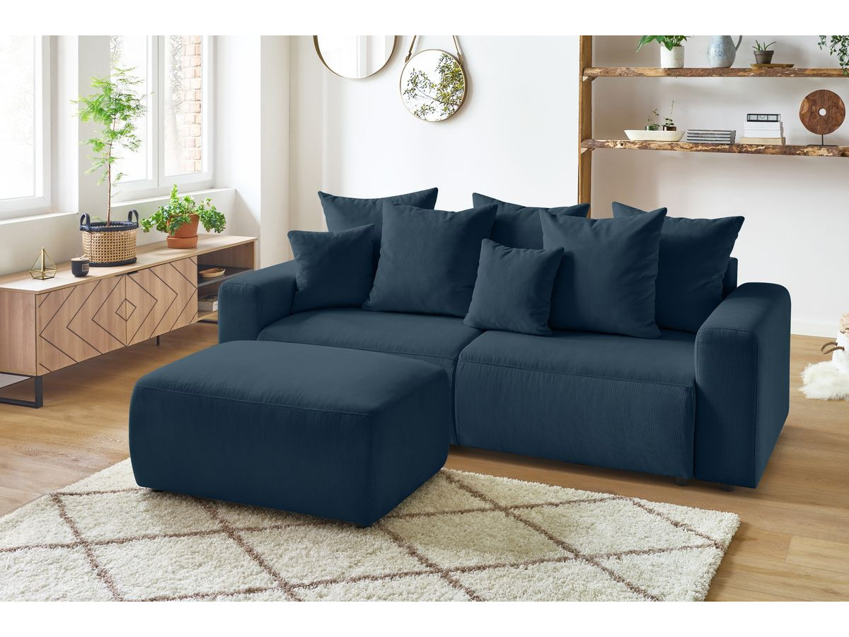 Canapé droit convertible coffre ENVY velours côtelé avec pouf