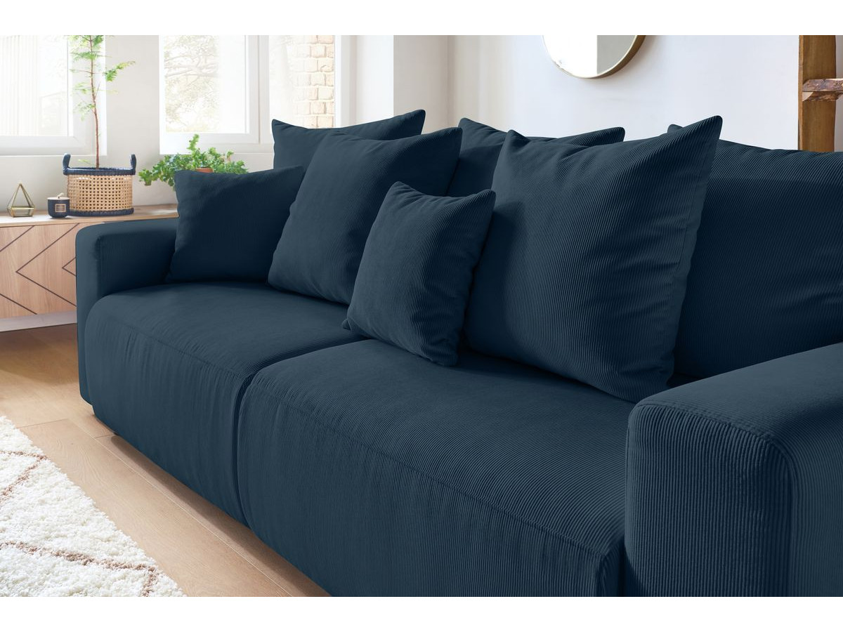 Canapé droit convertible coffre ENVY velours côtelé avec pouf